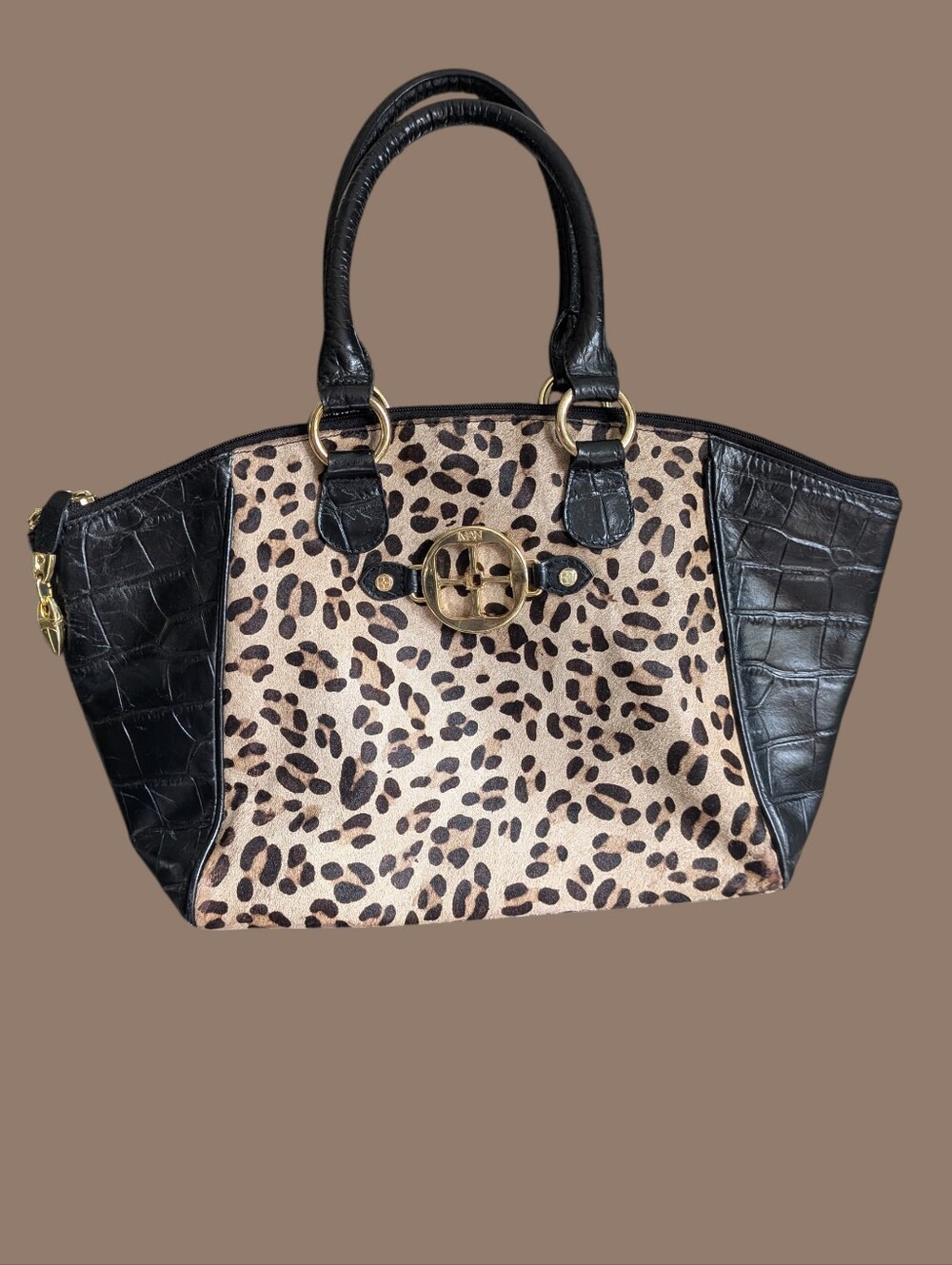 Iman Leather Shoulder Purse Leopard Print